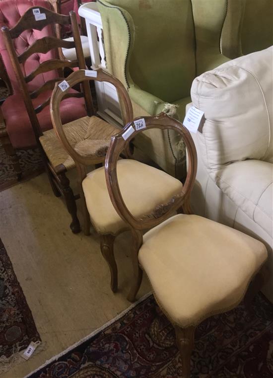 Pair Victorian dining chairs and ladderback chair